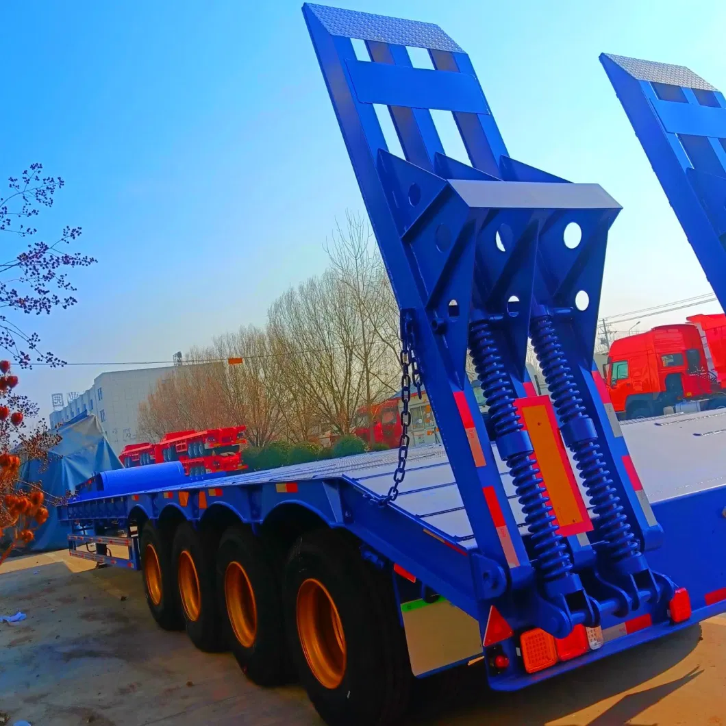 80tons Transport Vehicle Cars Gooseneck Drop Deck Low Bed Flatbed Detachable Removable Oversize Load Extendable Semi-Trailer for Equipment Machine