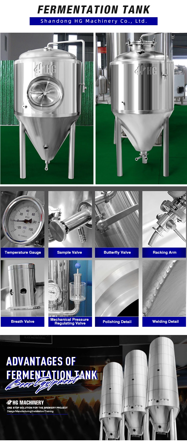 500L Customized Stainless Steel 304 Conical Fermentation Tank Titanium Plate Surface CE ISO TUV Certification