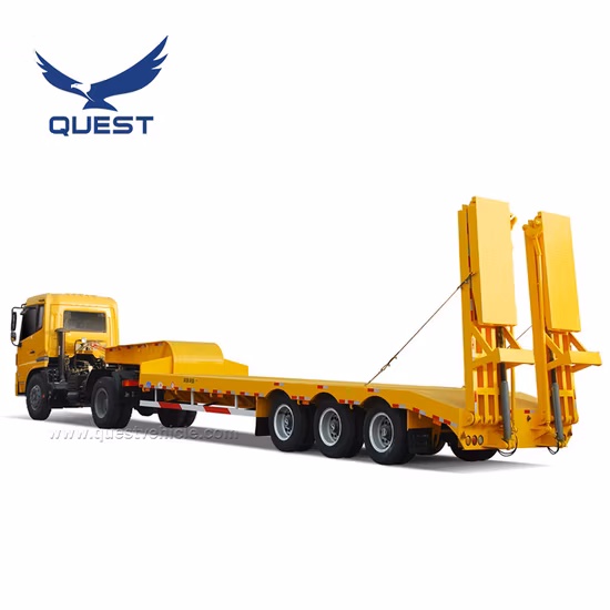 3eixo 80ton Rampa Hidráulica Gooseneck Pesado Carregador Baixo/Lowbed/ Lowboy Semi-reboques de caminhão de reboque de cama baixa para transporte de escavadeira