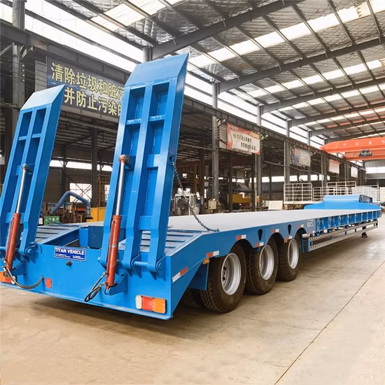 China Tri/3/4 Eixos 60 Toneladas 80t 100 Toneladas Carregadeira Baixa Escavadeira Pesada Etapa de Transporte Plataforma Baixa Semi Reboque de Caminhão de Cama Baixa para Venda
